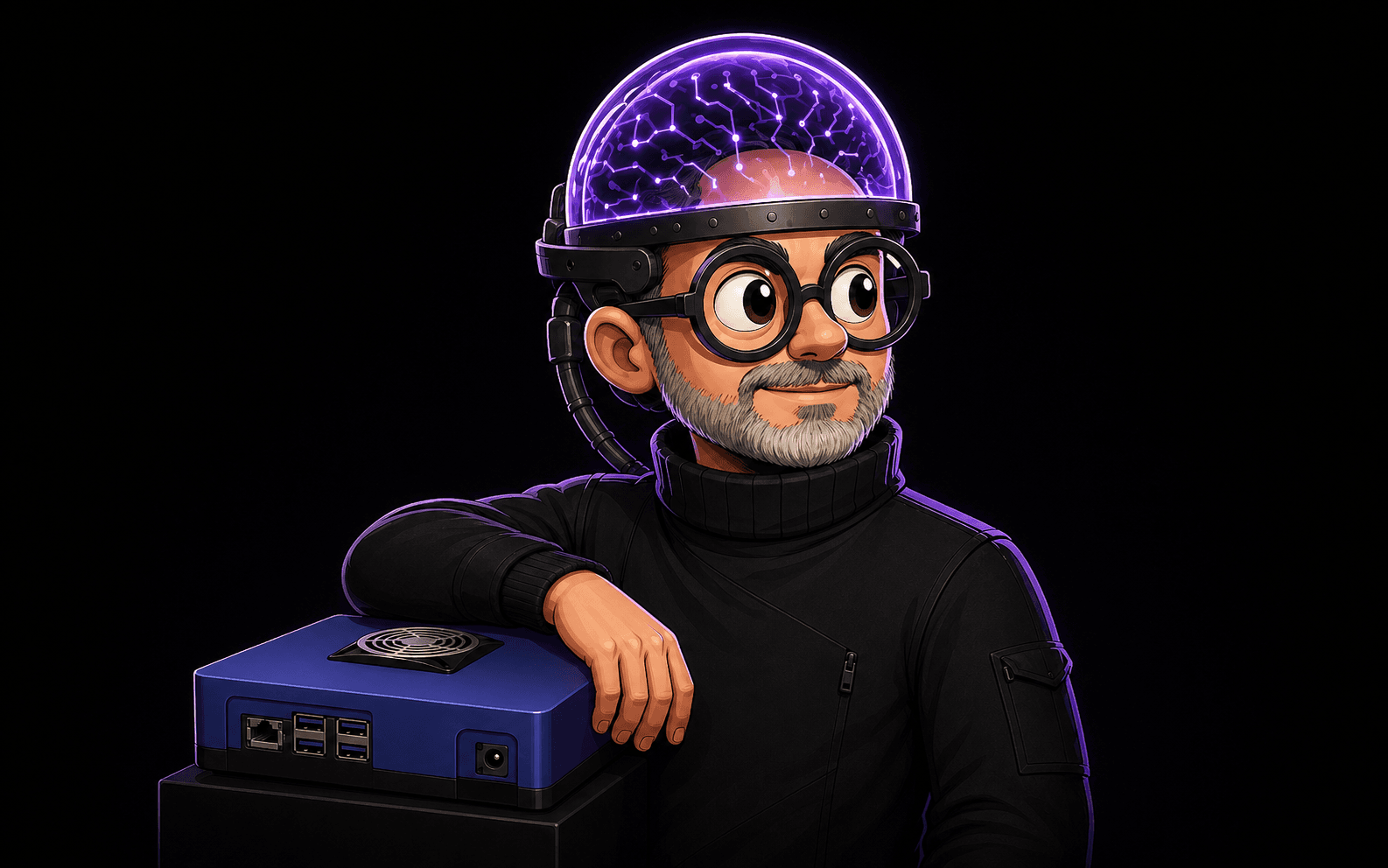 TEC/DAD mascot holding a compact hardware appliance